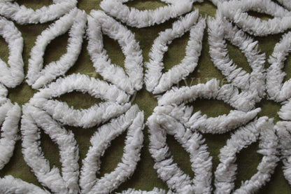 Vintage Green Chenille Fabric Boho Daisy Floral Craft Quilting Sewing Material, 18" x 24"