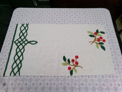 Cherry Berry Vtg Chenille Bedspread Fabric 14.5x27" Pc Farmhouse Sewing Material