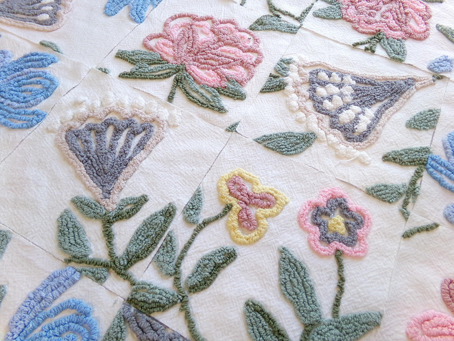 fantasy botanicals vintage chenille fabric squares, set of 16 natural floral 6" quilt blocks for crafts, sewing, diy pillow covers