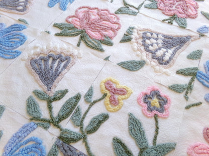 fantasy botanicals vintage chenille fabric squares, set of 16 natural floral 6" quilt blocks for crafts, sewing, diy pillow covers