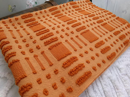 Pumpkin Spice Vintage Chenille Fabric 18x24" Piece Geometric Textured Material