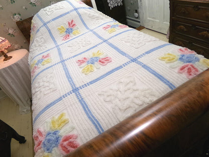 Vintage Full Size Chenille Bedspread | Country Beach Cottage | Coastal Farmhouse Decor | Cotton Seaside Chic Bedding | Beach House Style