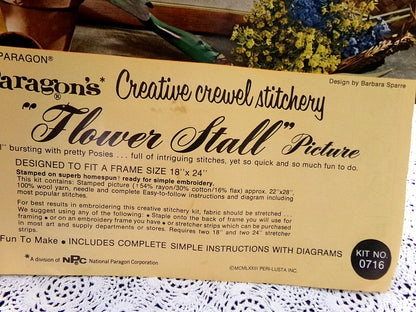 FLOWER STALL Vintage Crewel Embroidery Kit Paragon Needlecraft 0716 Boho Wall Art