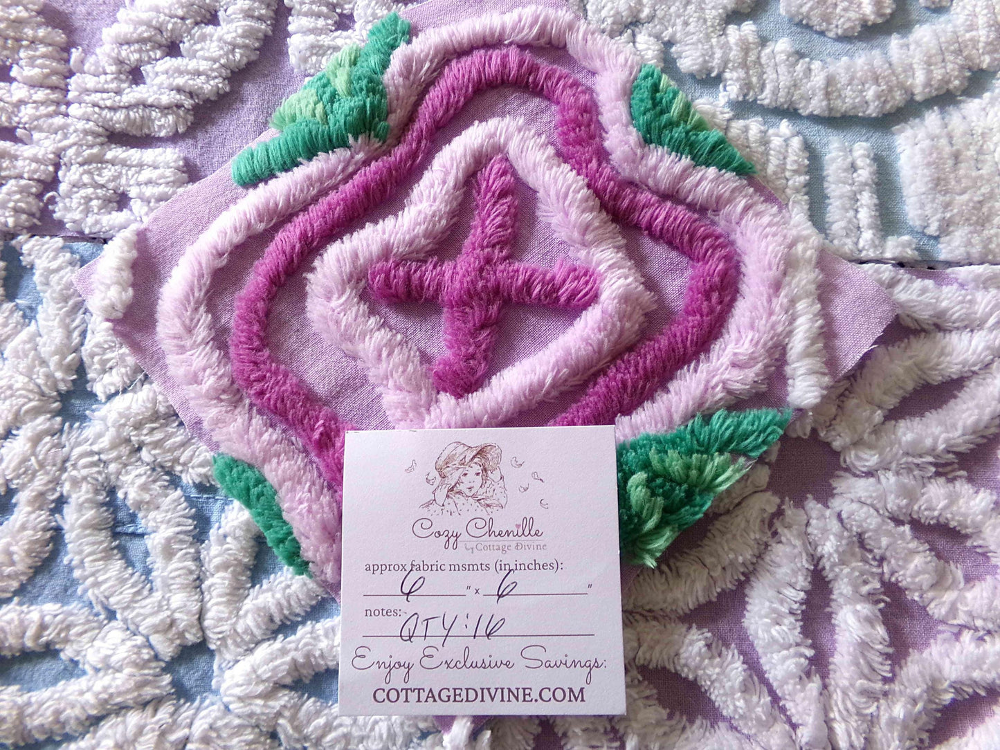 serene chenille fabric squares, dreamy blue, lilac & white, 17 vintage quilt blocks 6" x 6" inch, for pillows, quilting, crafts