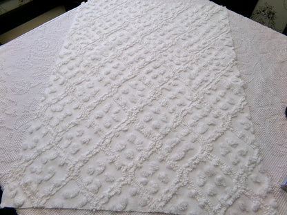 White Vintage Chenille Fabric: Tumbling Block Pops Geometric Design, 20" x 24" Piece Sewing & Quilt Material