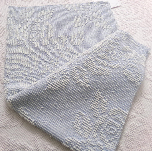 vintage hobnail rose fabric, blue & white woven chenille floral dot design, 19" x 24" piece