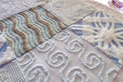 Breezy Blues Vintage Chenille Fabric Squares, Set of 17 Quilt Blocks, 6" x 6" inch, for Slow Stitching, Junk Journals, Quilting