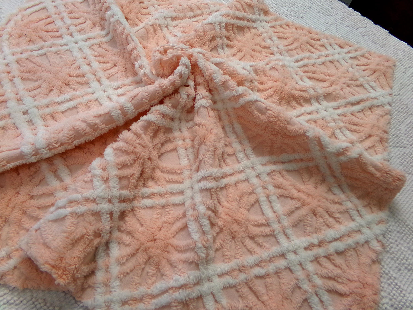 creamsicle peach vintage chenille fabric, textured 18" x 24" quilt material