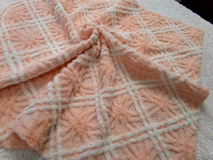 creamsicle peach vintage chenille fabric, textured 18" x 24" quilt material