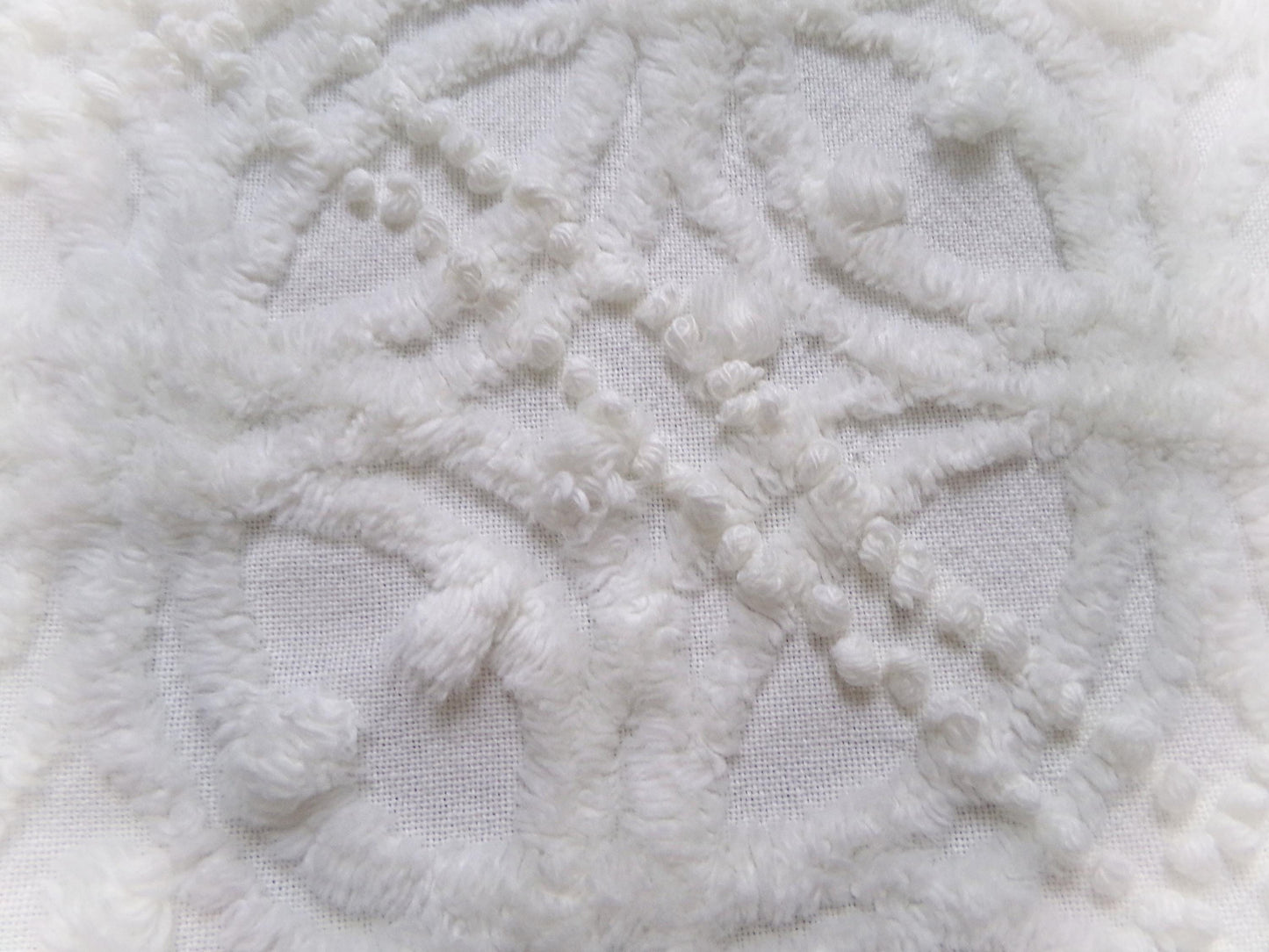 Vintage White Chenille Fabric Piece Pearl Pops 18 x 24" Quilt Craft Sewing Material