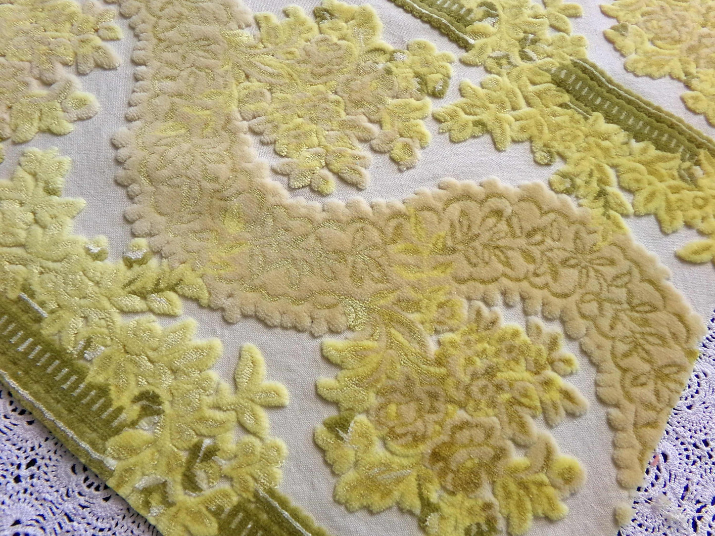 Luxury Cut Velvet Fabric, Bates Vintage Tapestry Chenille Piece, Golden Glow Earthtones, 20" x 22" Inches, Nice in Small Bags, Pillows