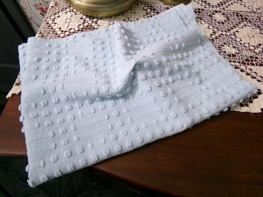 Serene Blue Vintage Chenille Fabric, tufted popcorn dash design, piece sewing craft quilt material, 18" x 24"