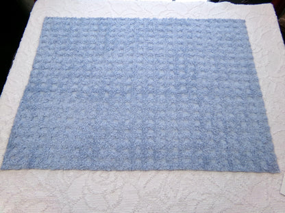 Blue Windowpane Vintage Chenille Fabric, tufted geometric square design, sewing craft quilt material, 18" x 25" piece