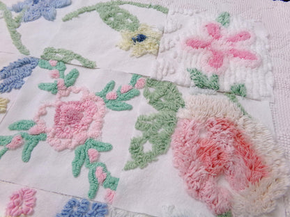 Vintage Chenille Fabric Squares Set of 16 Summer Wildflowers Floral Coordinating Quilt Blocks 6x6"