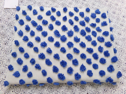 royal blue pops vintage chenille bedspread fabric handtufted white cotton 20x24"