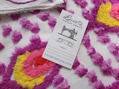 dazzling peacock feathers vintage chenille bedspread fabric 20" x 23"