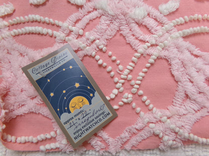 rose pink vintage chenille fabric, infinity links & pearl pops design 21" x 22"