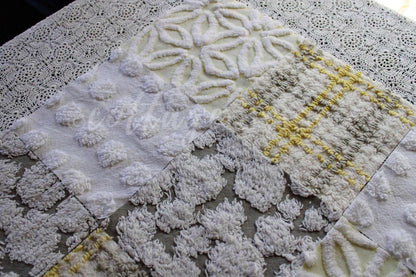 Sun & Clouds Vintage Chenille Fabric Squares, Set of 17 Rotary Cut 6" Quilt Blocks, Soft Yellow, White, Grey