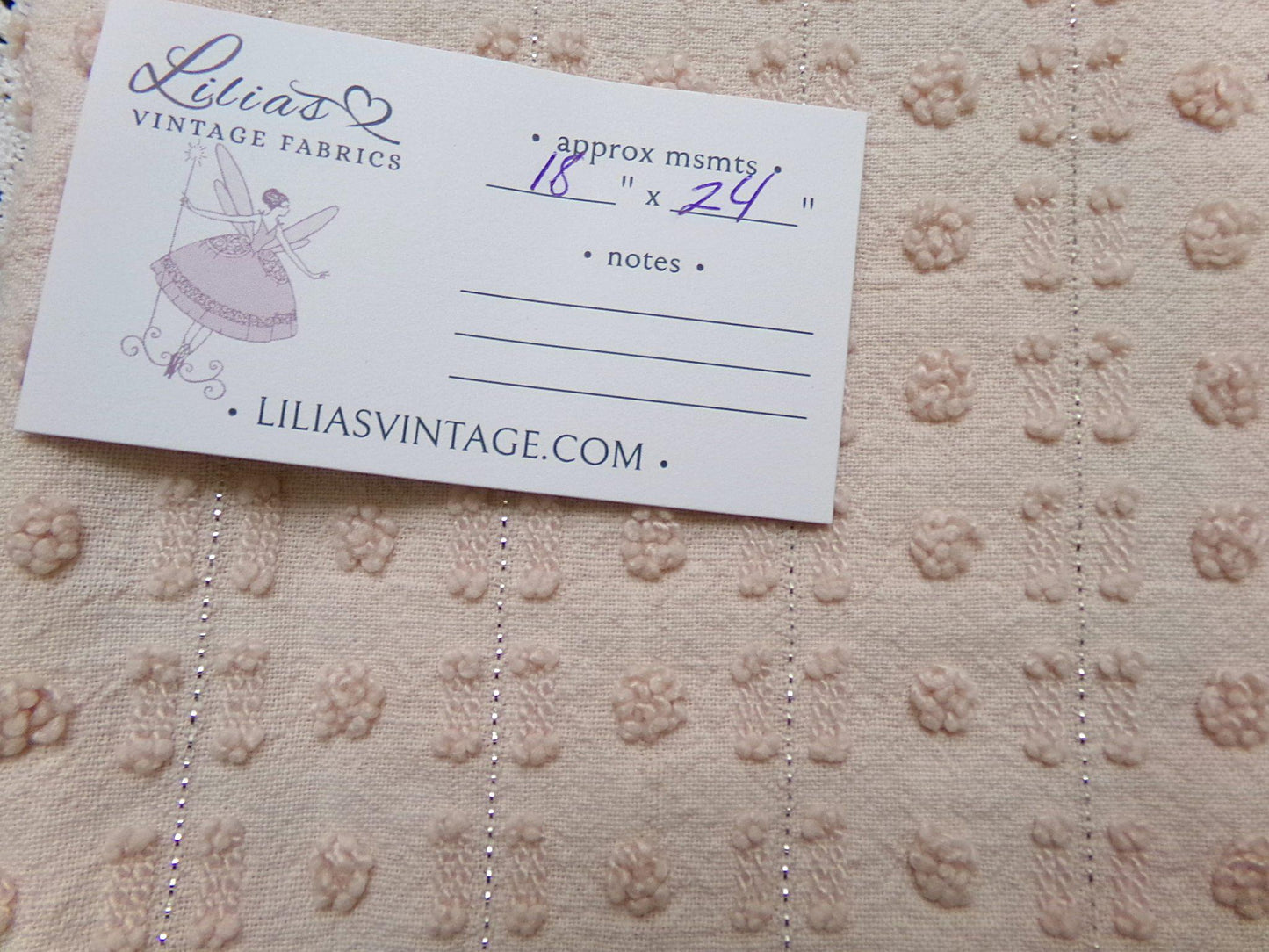 Vintage Chenille Bedspread Fabric, Neutral Fleshtone Lightweight Pop Dot Dash Sparkle 18"x24"
