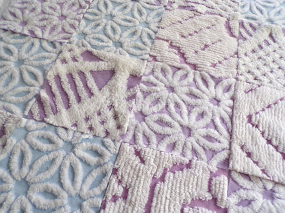 Dreamy Divine Vintage Chenille Fabric Squares Set in Lilac, Blue & White, 16 Rotary Cut Quilt Blocks, 6" x 6" inch