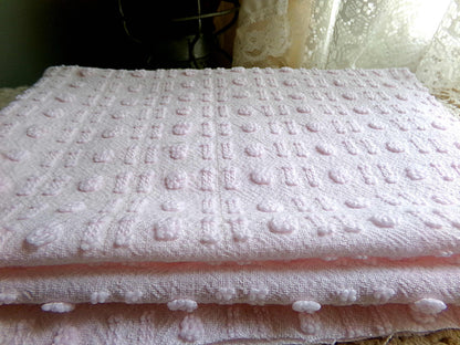 Pink Wink Vintage Chenille Fabric, Cute Tiny Dot Dash Pattern, 18" x 24" inch Piece, for Sewing Material