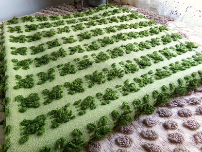Hippie Chic Vintage Green Rosebud Chenille Fabric, Boho Rose Design