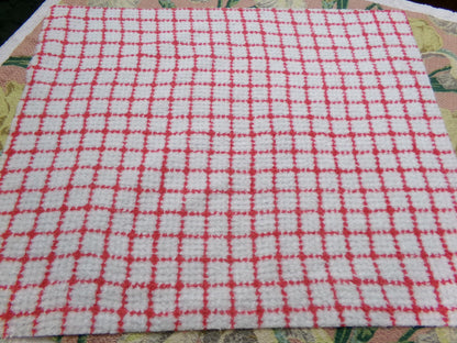vintage chenille bedspread fabric, small red & white plaid pattern, 19" x 24" cut piece for xmas stockings, Christmas quilts