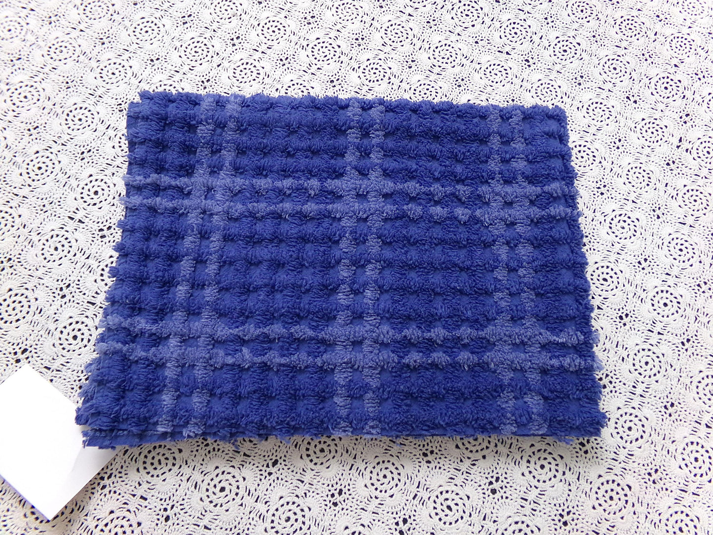 Midnight Blue Vintage Chenille Fabric Textured Plaid Sewing Material 18" x 24"