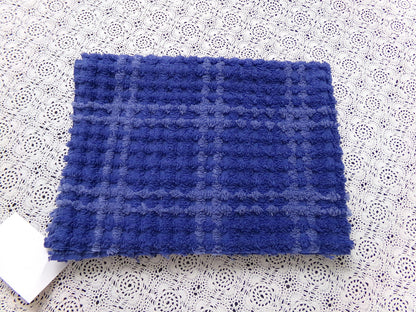 Midnight Blue Vintage Chenille Fabric Textured Plaid Sewing Material 18" x 24"
