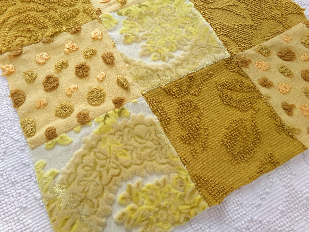 Vintage Velvet & Chenille Fabric Panel, Boho 16" Square Piece for Pillows, Quilts
