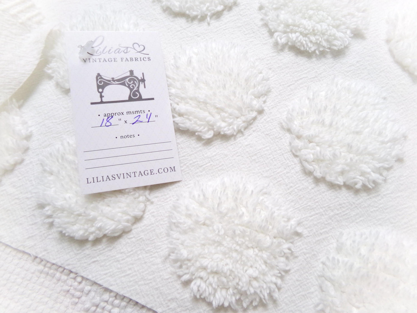 Marshmallow Puffs White Chenille Fabric Vintage Style Giant Dots 18x24"