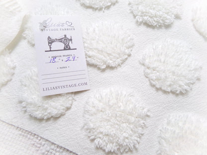 Marshmallow Puffs White Chenille Fabric Vintage Style Giant Dots 18x24"