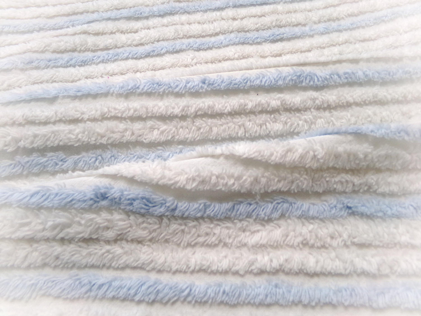 simple blue & white striped vintage chenille bedspread fabric, versatile sewing material 17" x 24"