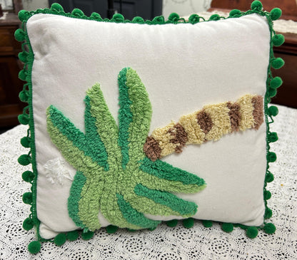 Palm Tree Vintage Chenille Pillow Cover Reversible 12" Square, Tropical Bungalow
