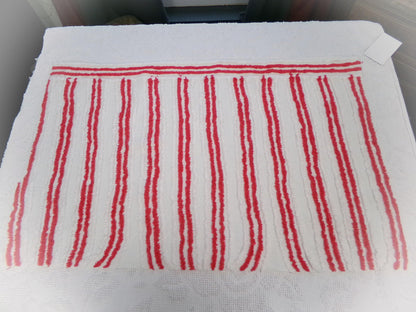 Red & White Striped Chenille Fabric, textured skinny lines craft quilt material, 17" x 27" piece