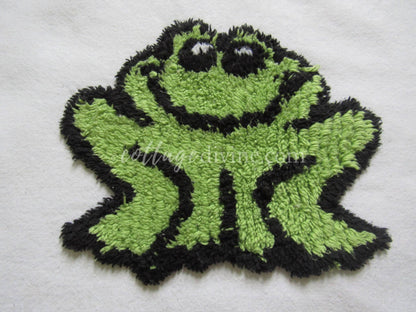Cute Frog Chenille Fabric Piece, Vintage Y2K Era Green Bullfrog Novelty 12.5" Quilt Square, great for pillows & quilt inlays