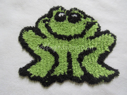 Cute Frog Chenille Fabric Piece, Vintage Y2K Era Green Bullfrog Novelty 12.5" Quilt Square, great for pillows & quilt inlays