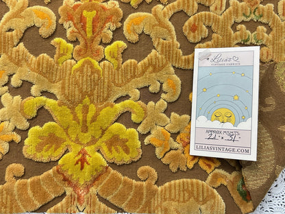 Vintage Cut Velvet Fabric, Copper Brown Boho Tapestry Style Chenille Material 31x21"
