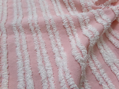 Pink White Double Stripe Vintage Chenille Bedspread Fabric Cottage Chic 14x24" Piece