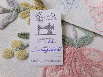 Rose Bouquet Vintage Chenille Bedspread Fabric, Cottage Style Sewing & Quilt Material, 15" x 28"