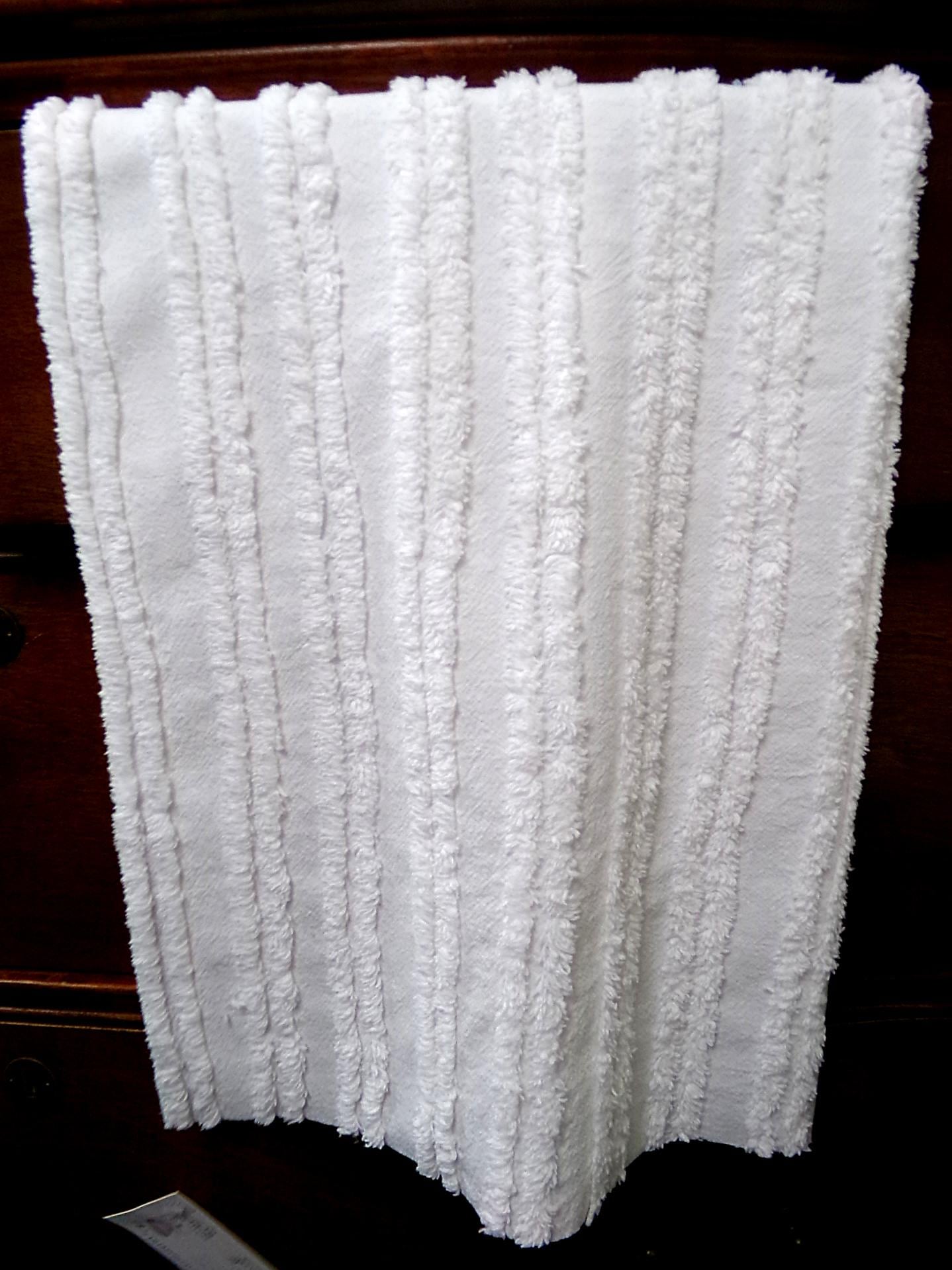 White Striped Vintage Chenille Bedspread Fabric 18x24" Pc Dual Stripes Quilting Material