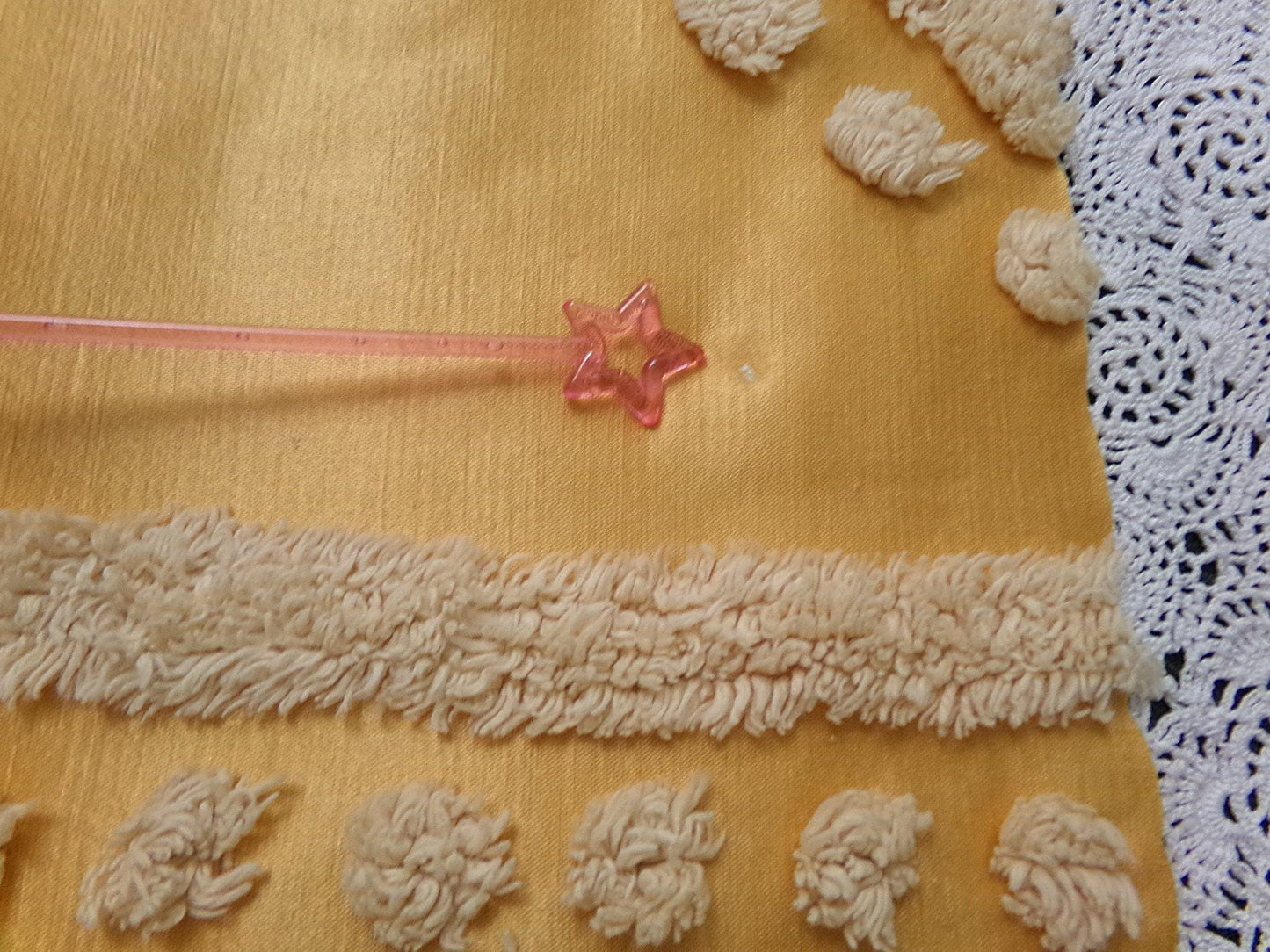 Shabby Gold Satin Vintage Chenille Tufted Fabric Swag Scroll 23x16"