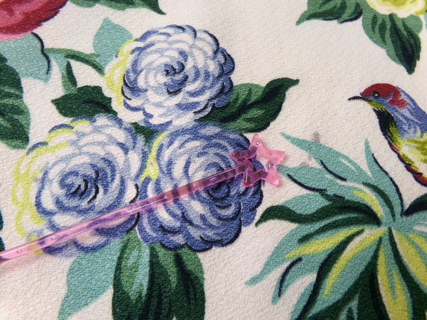 Vintage Barkcloth Fabric 22 x 22" Botanical Floral Exotic Birds Rose Peony Chinoiserie Mid Century