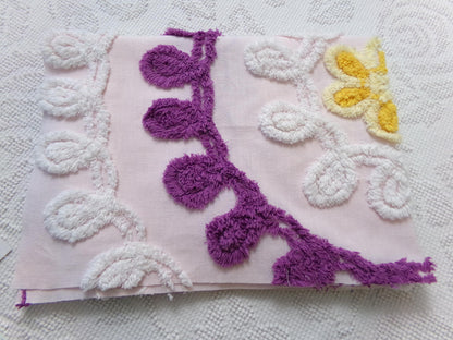 solitary daisy vintage chenille bedspread fabric, shabby light pink quilt material, 18" x 24"