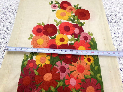 GARDEN FLOWERS Finished Crewel Embroidery, Vintage Paragon Needlecraft 0926, Floral Wall Art