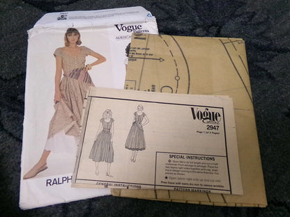 Vintage Vogue 2947 Pattern Ralph Lauren Dress Petticoat Scarf New Uncut Misses Sz 8