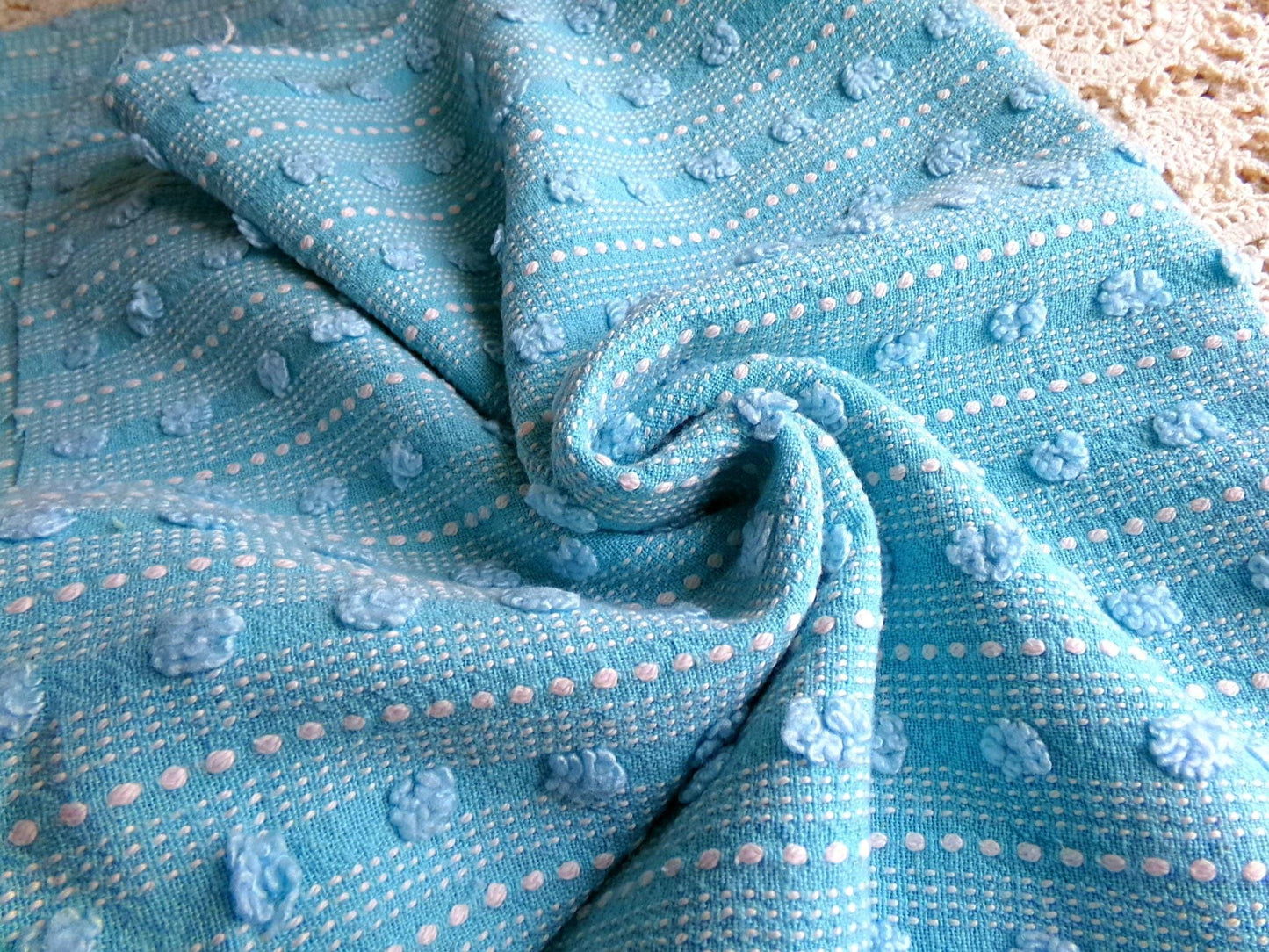 Vintage Chenille Fabric, Cute Woven Dot Dash Design, 24" x 18" inch piece, Great Quilt Material
