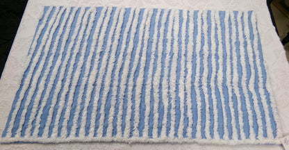 Trendy Coastal Blue & White Striped Vintage Chenille Fabric, Craft Quilt Material, 16" x 27" Piece