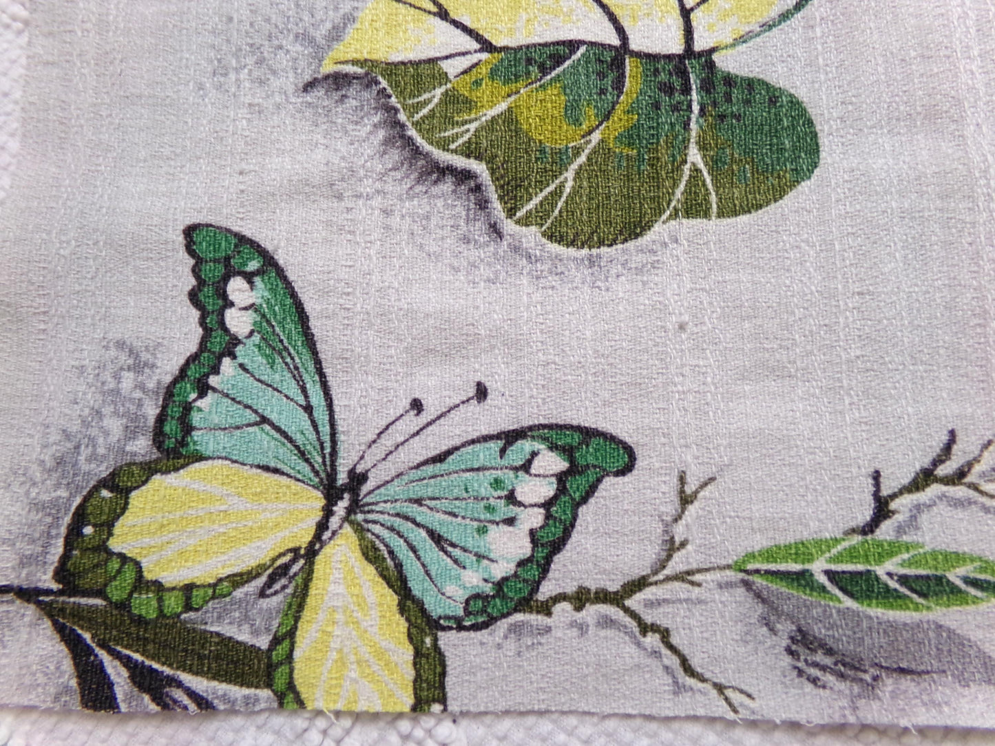 Butterfly Botanical Vintage Barkcloth Fabric Dimensional Natural Leaf Pattern 21" x 24"