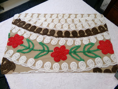 chocolate cherry vintage chenille fabric, delicious arc floral design, 18" x 28" piece